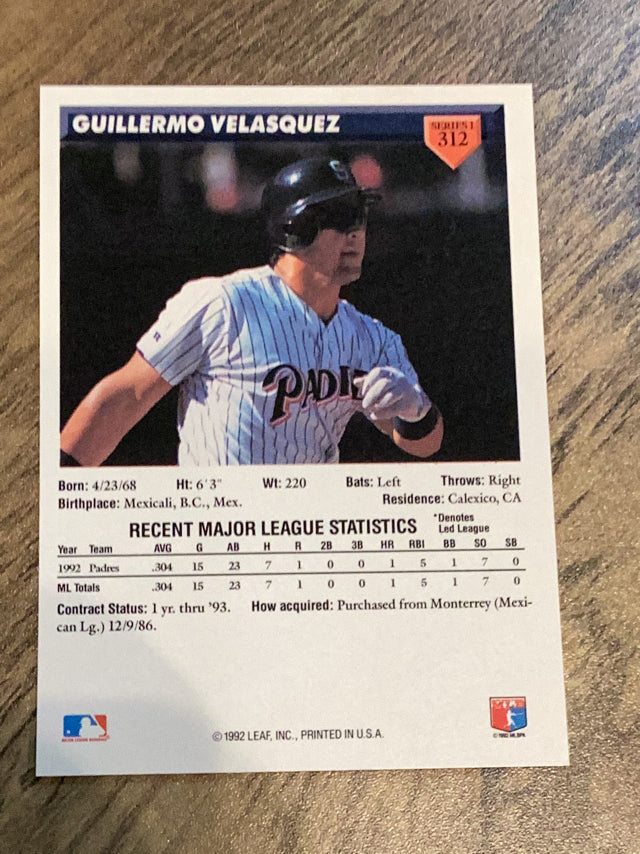 Guillermo Velasquez San Diego Padres MLB 1993 Donruss 312 Donruss