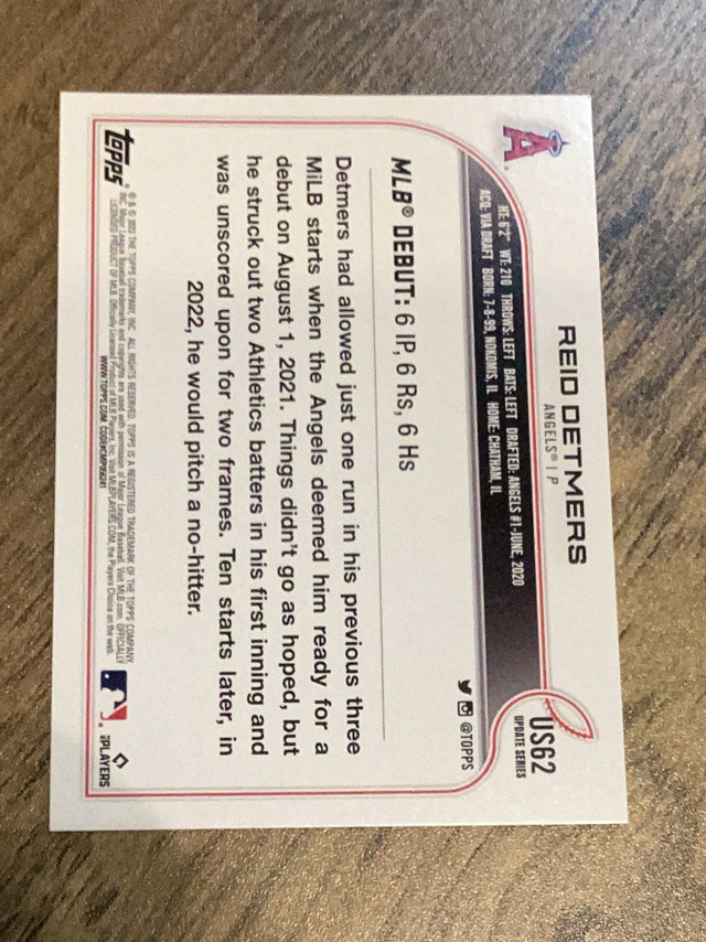 Reid Detmers Los Angeles Angels MLB 2022 Topps Update US62 RD Topps