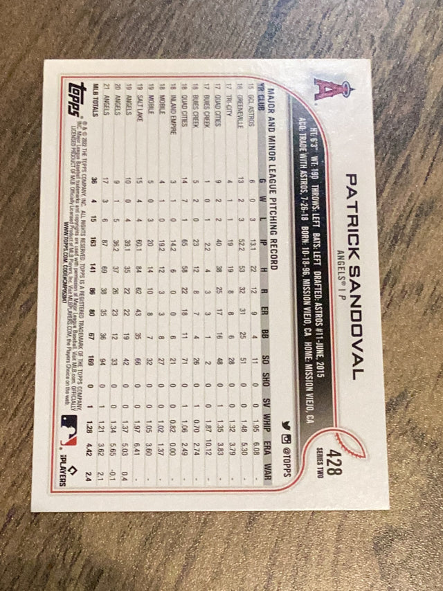 Patrick Sandoval Los Angeles Angels MLB 2022 Topps 428 Topps