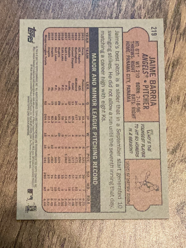 Jaime Barria Los Angeles Angels MLB 2021 Topps Heritage 219 Topps