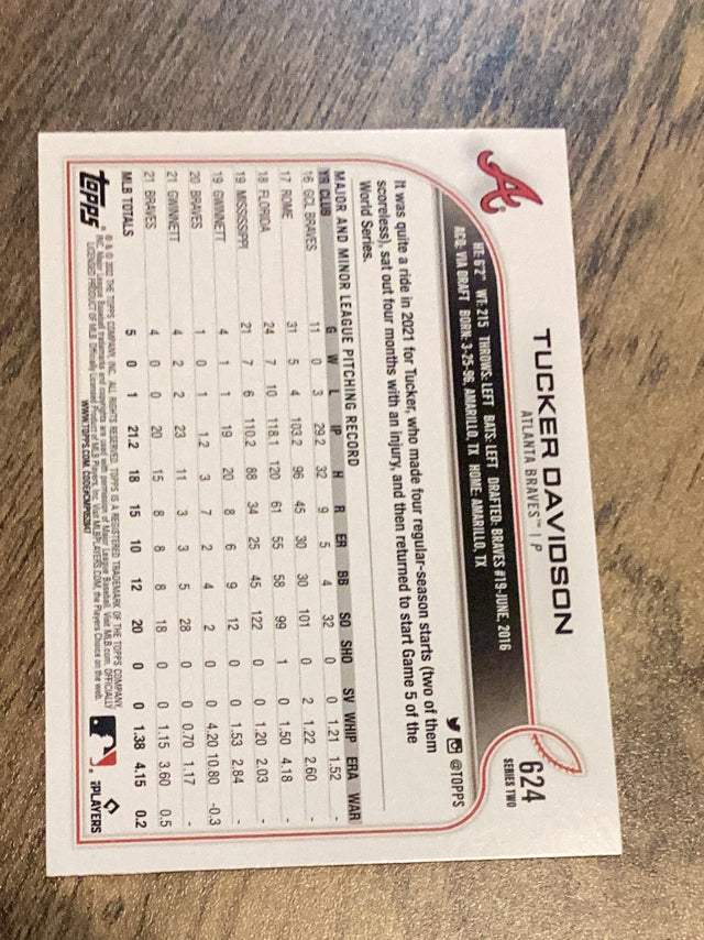 Tucker Davidson Atlanta Braves MLB 2022 Topps 624 Topps