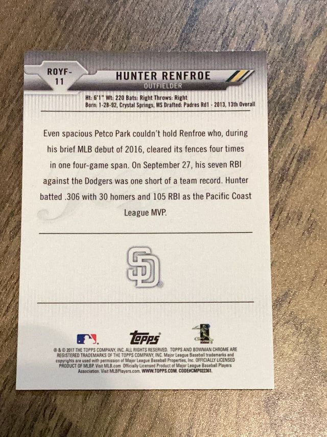 Hunter Renfroe San Diego Padres MLB 2017 Bowman - Rookie Of The Year Favorites ROYF-11 Bowman