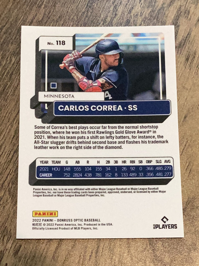 Carlos Correa Minnesota Twins MLB 2022 Donruss Optic 118 Donruss