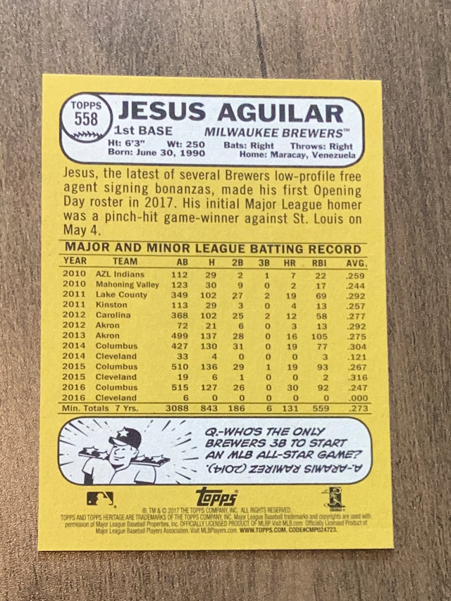 Jesus Aguilar Milwaukee Brewers MLB 2017 Topps Heritage 558 Topps