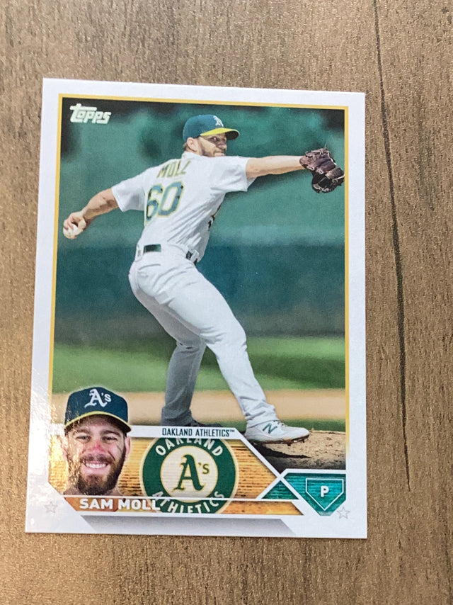 Sam Moll RC, UER
Rookie Card with no emblem Oakland Athletics MLB 2023 Topps 8 RC, UER, Rookie Card with no emblem