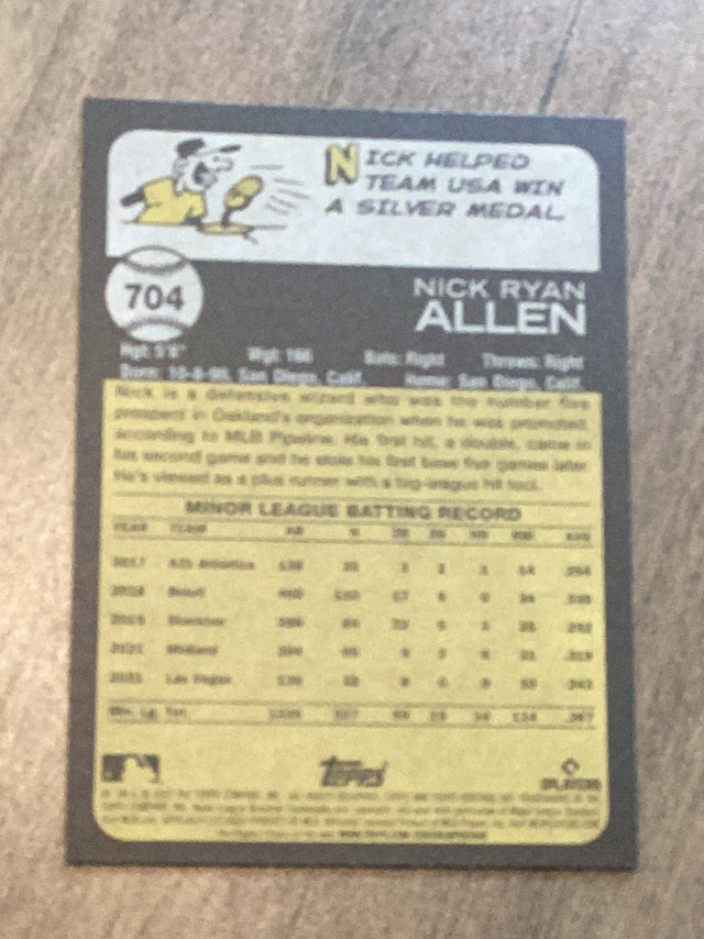 Nick Allen Oakland Athletics MLB 2022 Topps Heritage 704 SP, RC Topps