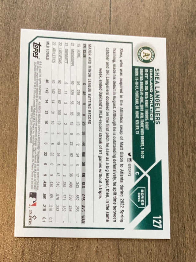 Shea Langeliers Oakland Athletics MLB 2023 Topps 127 RC Topps