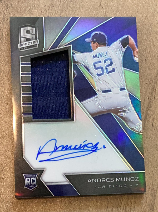 Andres Munoz San Diego Padres MLB 2020 Panini Chronicles - Spectra Neon Blue 110 AU, MEM, SN99