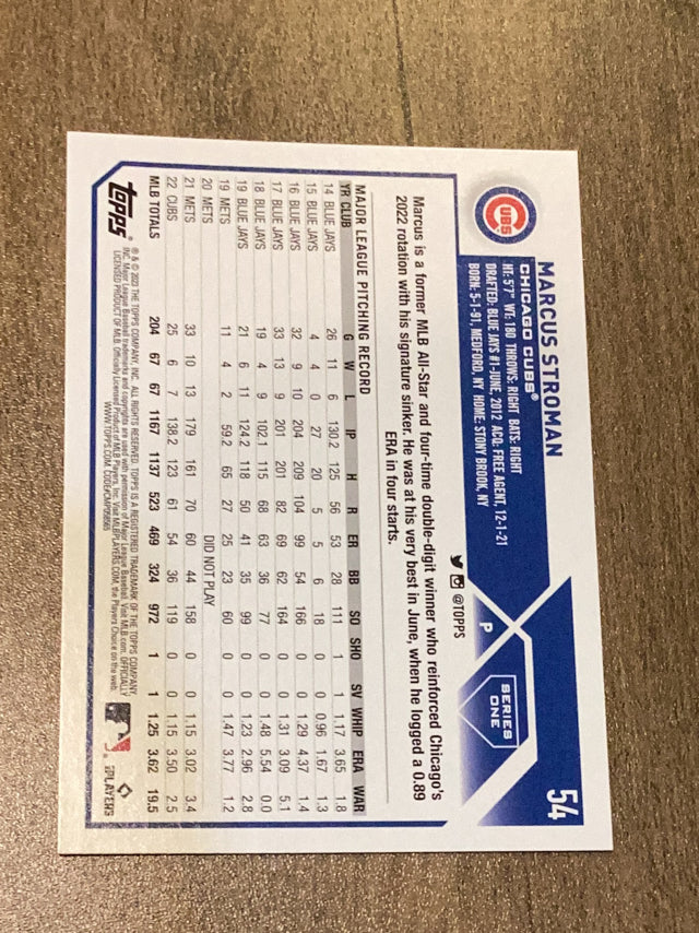 Marcus Stroman Chicago Cubs MLB 2023 Topps 54 Topps