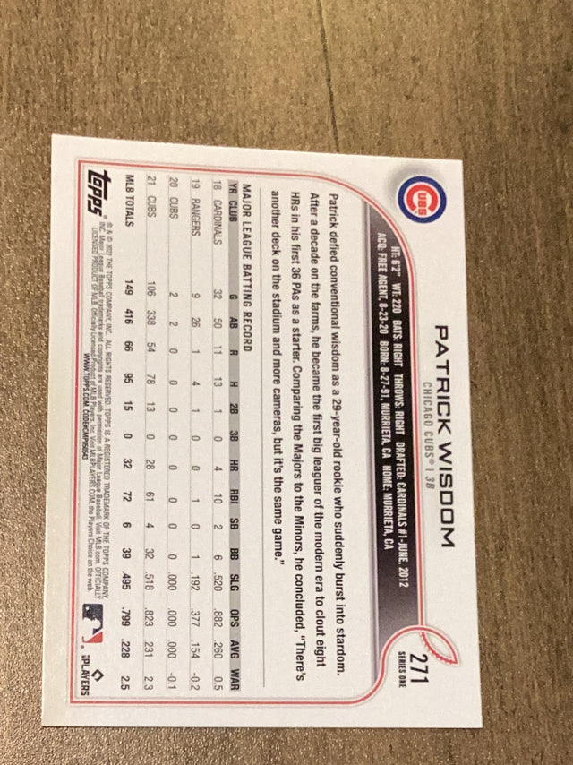 Patrick Wisdom Chicago Cubs MLB 2022 Topps 271 ASR Topps