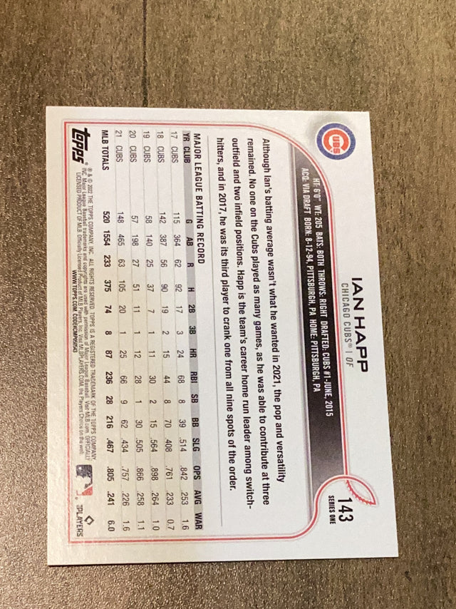 Ian Happ Chicago Cubs MLB 2022 Topps 143 Topps