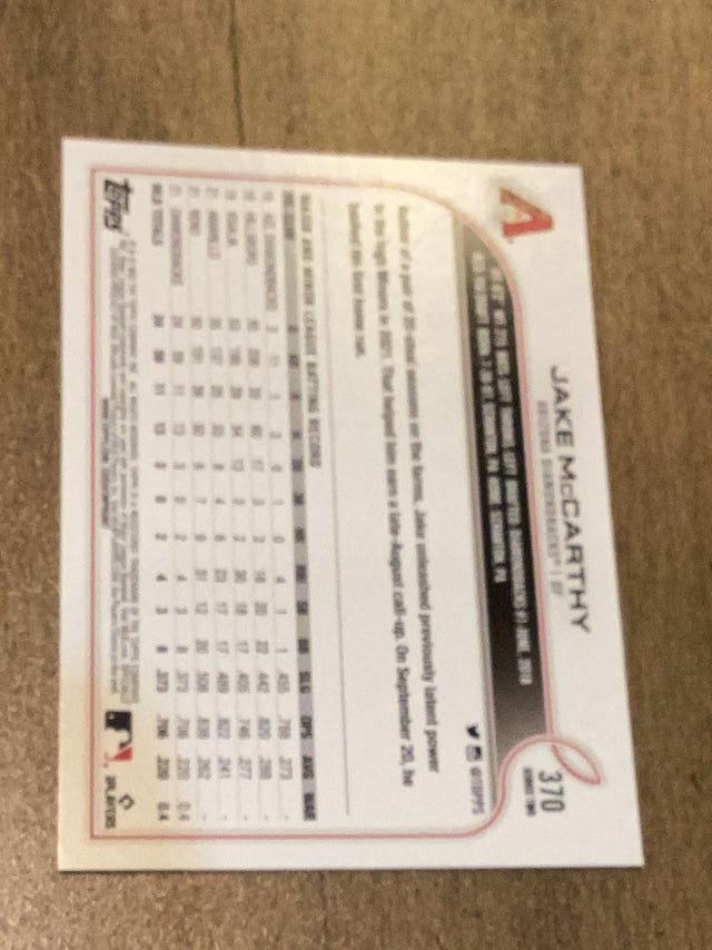 Jake McCarthy Arizona Diamondbacks MLB 2022 Topps 370 RC\nBASE: Red jersey Topps