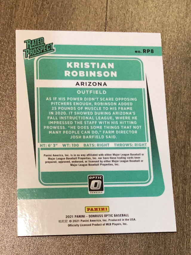 Kristian Robinson Arizona Diamondbacks MLB 2021 Donruss Optic - Rated Prospect RP8 Donruss