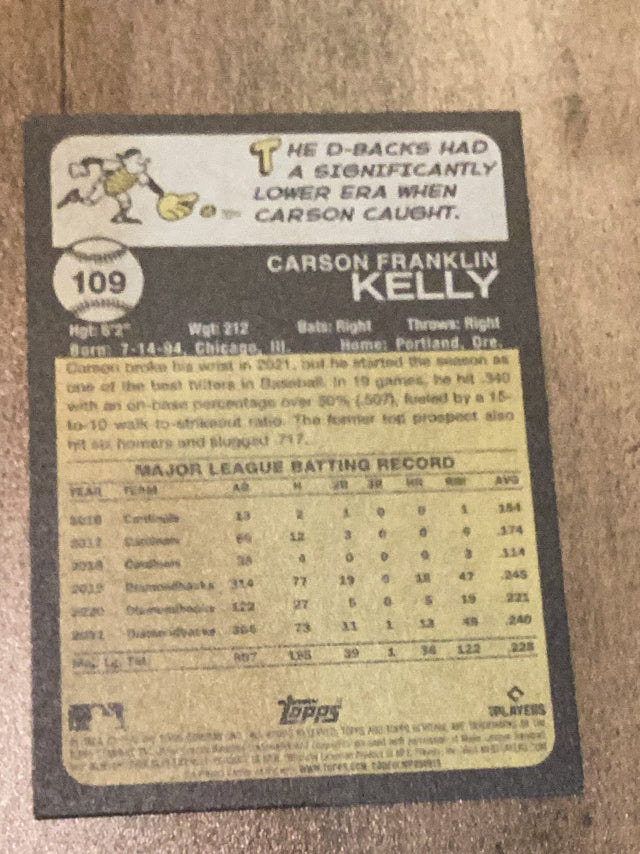 Carson Kelly Arizona Diamondbacks MLB 2022 Topps Heritage 109 Topps