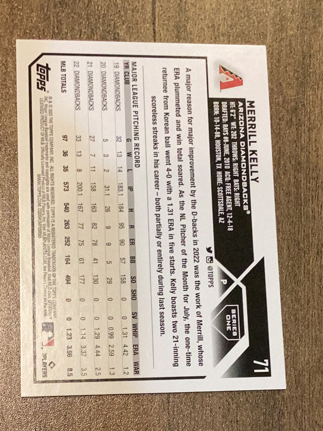 Merrill Kelly Arizona Diamondbacks MLB 2023 Topps 71 Topps