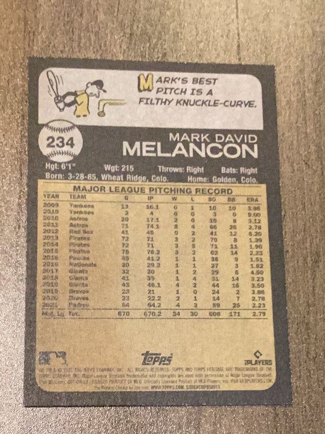 Mark Melancon Arizona Diamondbacks MLB 2022 Topps Heritage 234 Topps