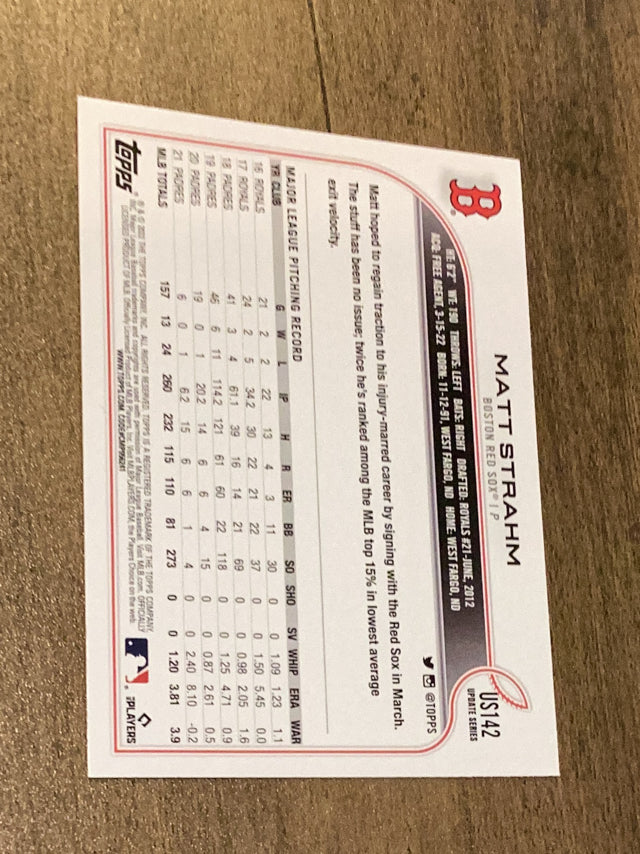 Matt Strahm Boston Red Sox MLB 2022 Topps Update US142 Topps