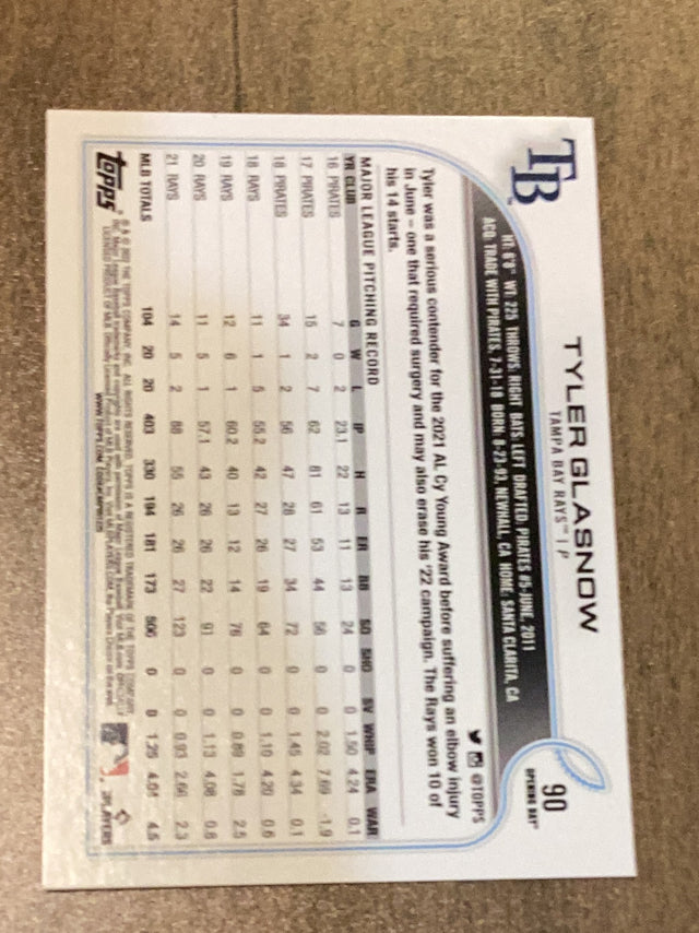 Tyler Glasnow Tampa Bay Rays MLB 2022 Topps Opening Day 90 Topps