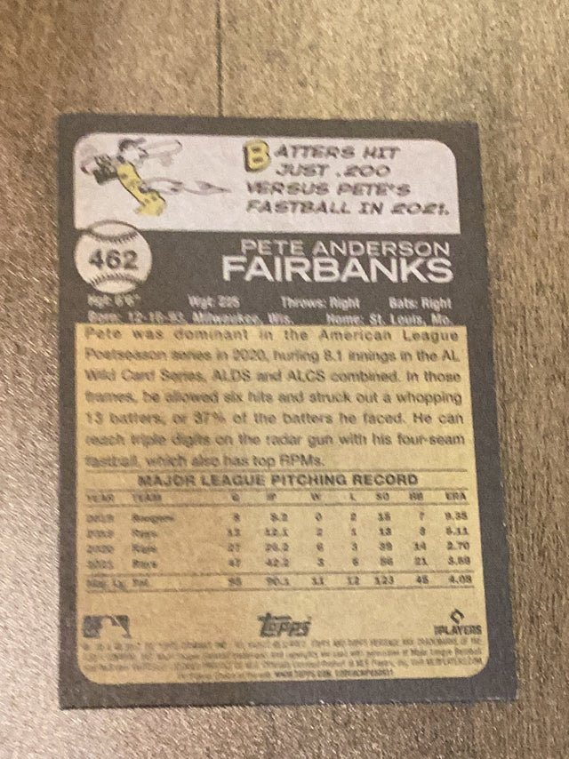 Pete Fairbanks Tampa Bay Rays MLB 2022 Topps Heritage 462 SP Topps