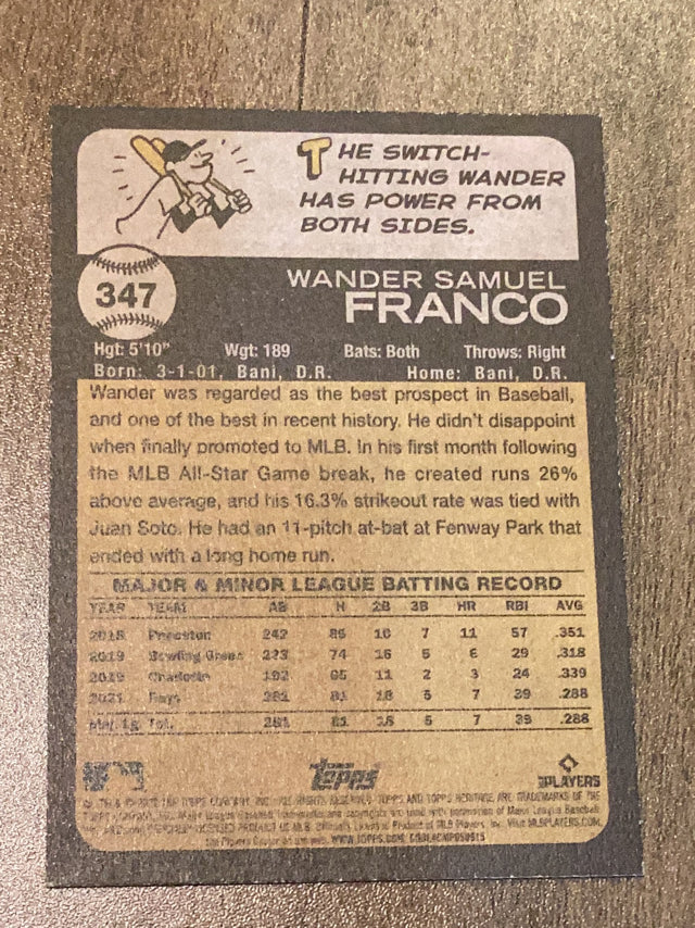 Wander Franco Tampa Bay Rays MLB 2022 Topps Heritage 347 ASR, RC Topps