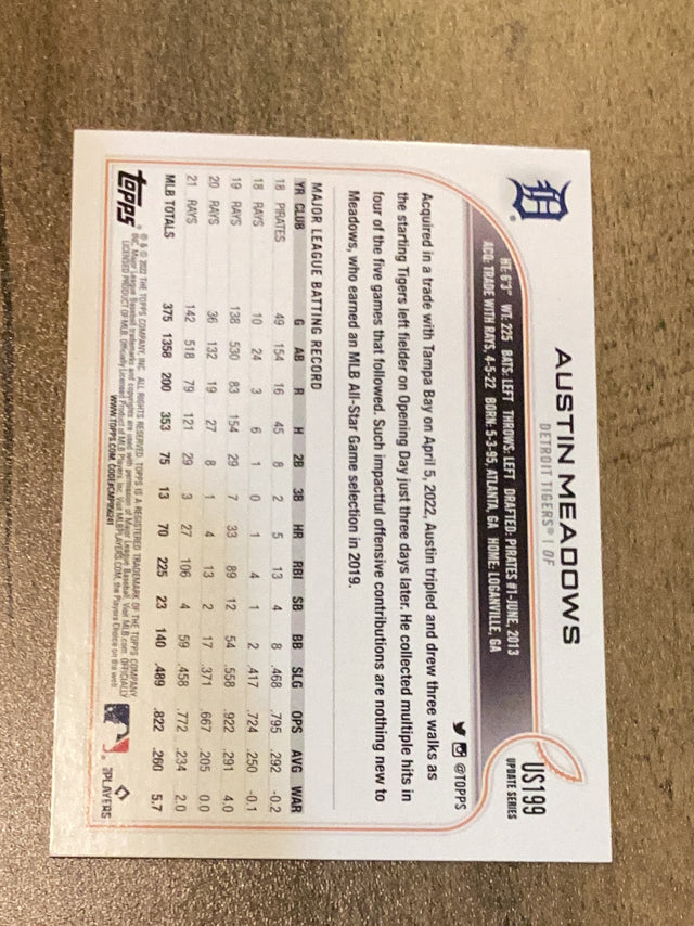 Austin Meadows Detroit Tigers MLB 2022 Topps Update US199 Topps