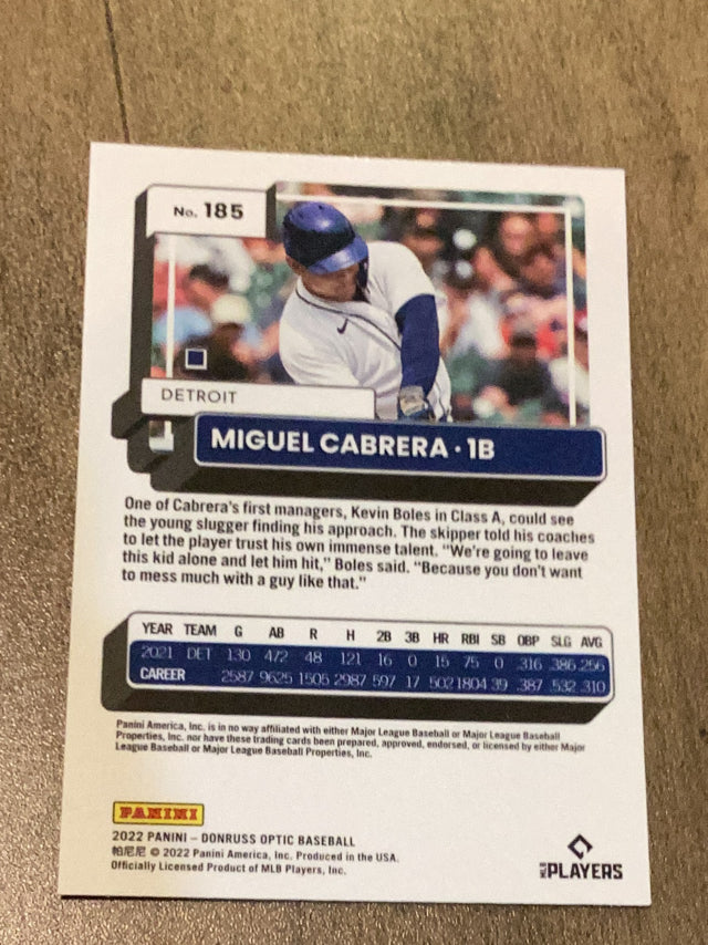 Miguel Cabrera Detroit Tigers MLB 2022 Donruss Optic 185 Donruss