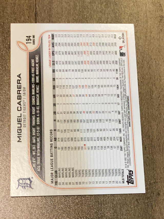 Miguel Cabrera Detroit Tigers MLB 2022 Topps 194 BASE: Swinging Topps