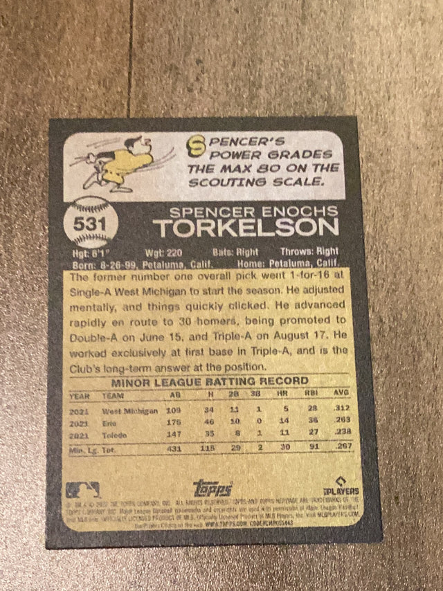 Spencer Torkelson Detroit Tigers MLB 2022 Topps Heritage 531 RC Topps