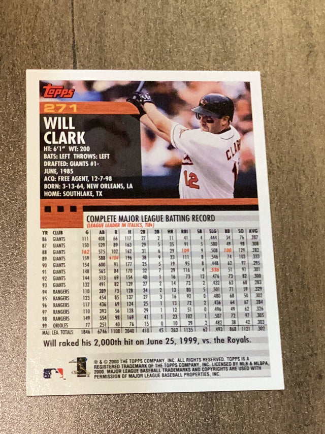 Will Clark Baltimore Orioles MLB 2000 Topps 271 Topps