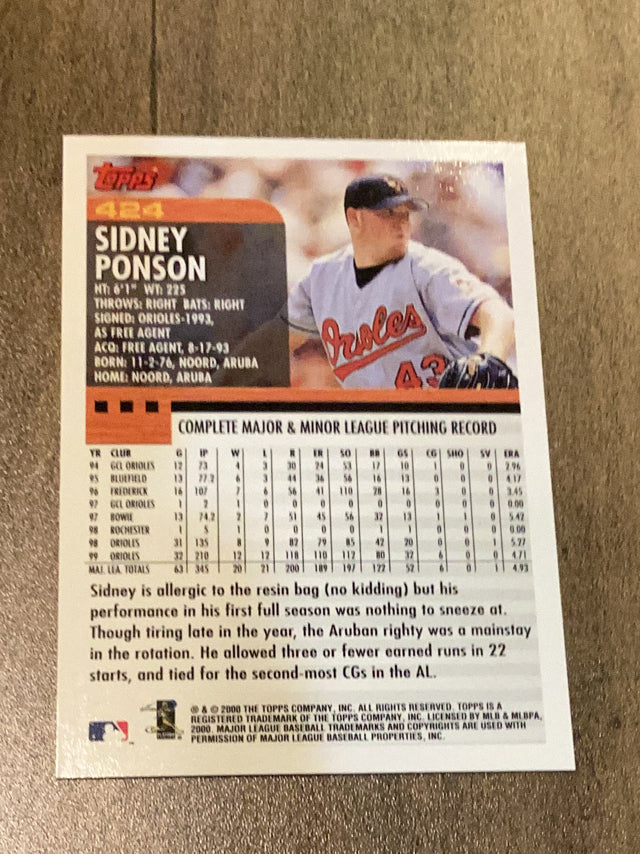 Sidney Ponson Baltimore Orioles MLB 2000 Topps 424 Topps