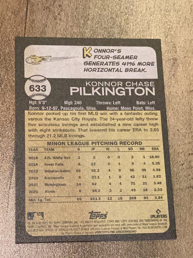 Konnor Pilkington Cleveland Guardians MLB 2022 Topps Heritage 633 RC Topps