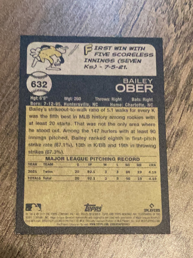 Bailey Ober Minnesota Twins MLB 2022 Topps Heritage 632 Topps