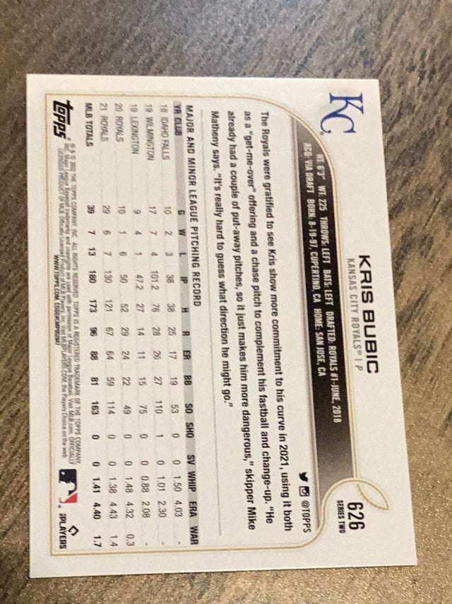 Kris Bubic Kansas City Royals MLB 2022 Topps 626 Topps