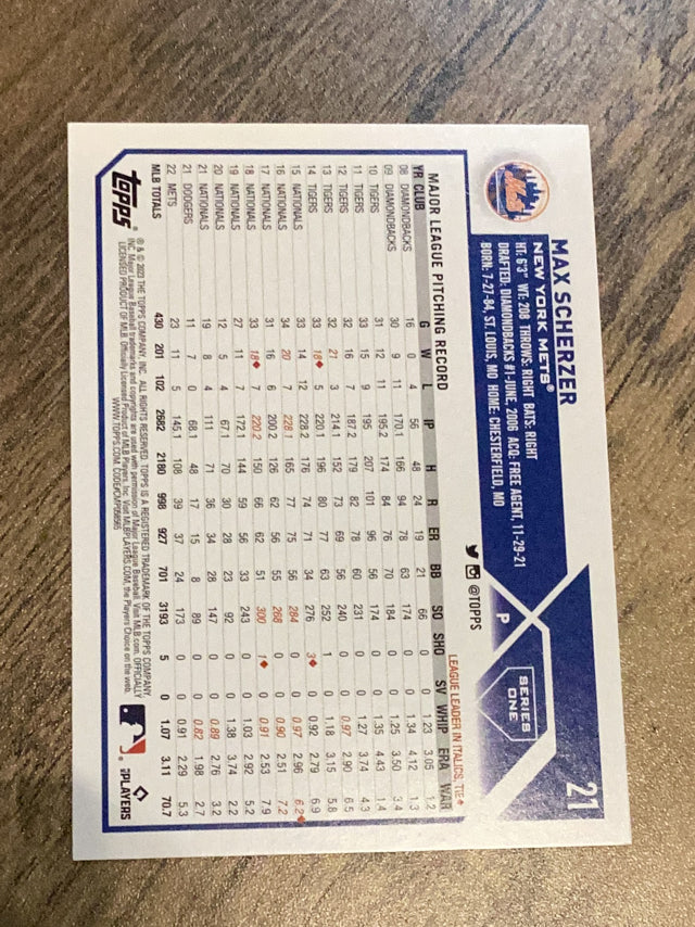 Max Scherzer New York Mets MLB 2023 Topps 21 Topps