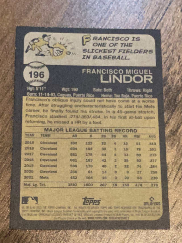 Francisco Lindor New York Mets MLB 2022 Topps Heritage 196 Topps