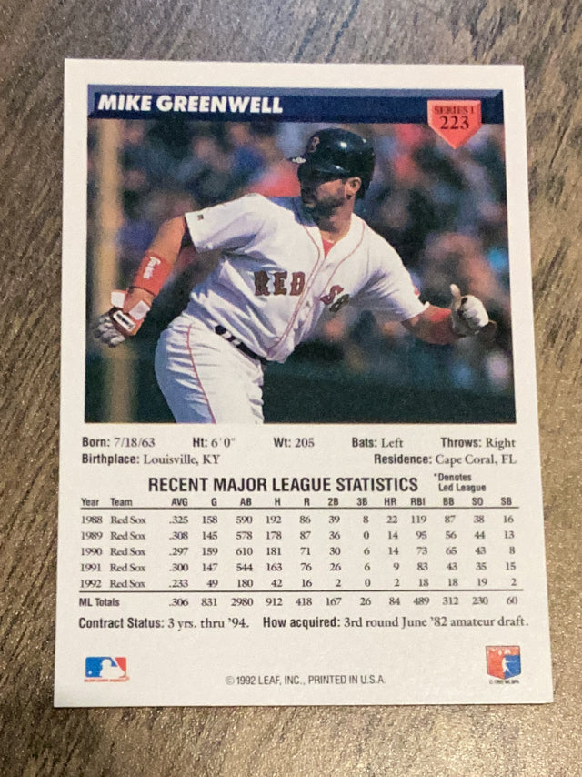 Mike Greenwell Boston Red Sox MLB 1993 Donruss 223 Donruss