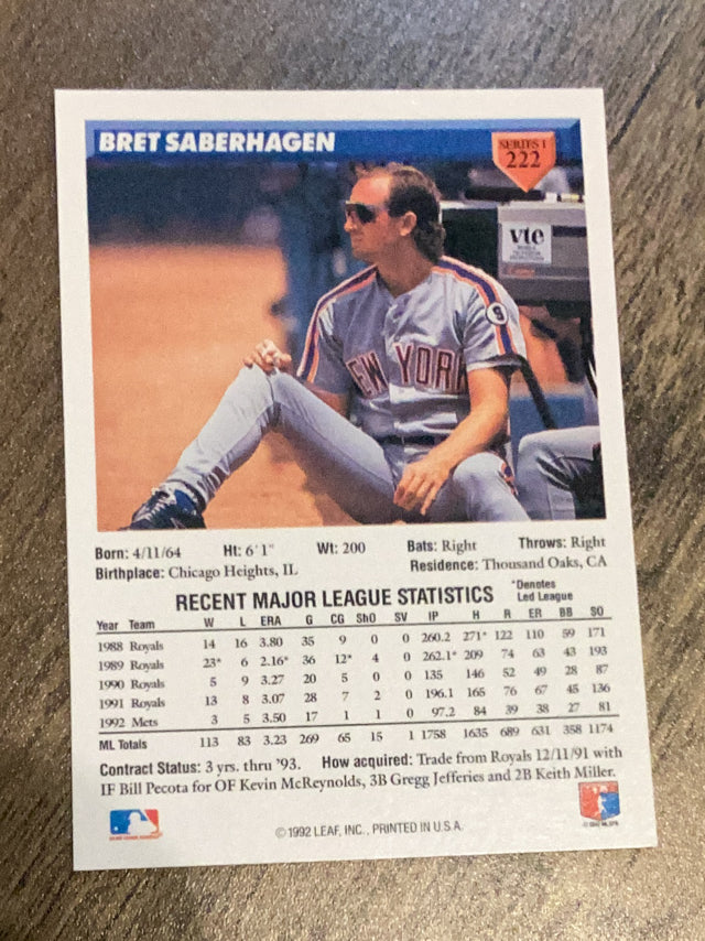 Bret Saberhagen New York Mets MLB 1993 Donruss 222 Donruss