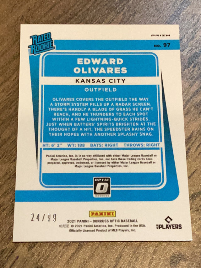 Edward Olivares Kansas City Royals MLB 2021 Donruss Optic - Pandora Blue 97 SN99 Donruss