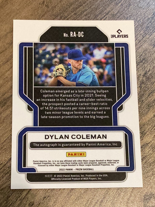 Dylan Coleman Kansas City Royals MLB 2022 Panini Prizm - Rookie Autographs RA-DC AU Panini