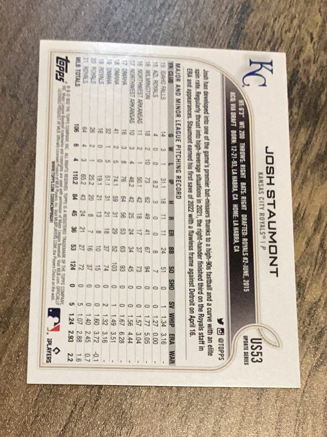 Josh Staumont Kansas City Royals MLB 2022 Topps Update US53 Topps