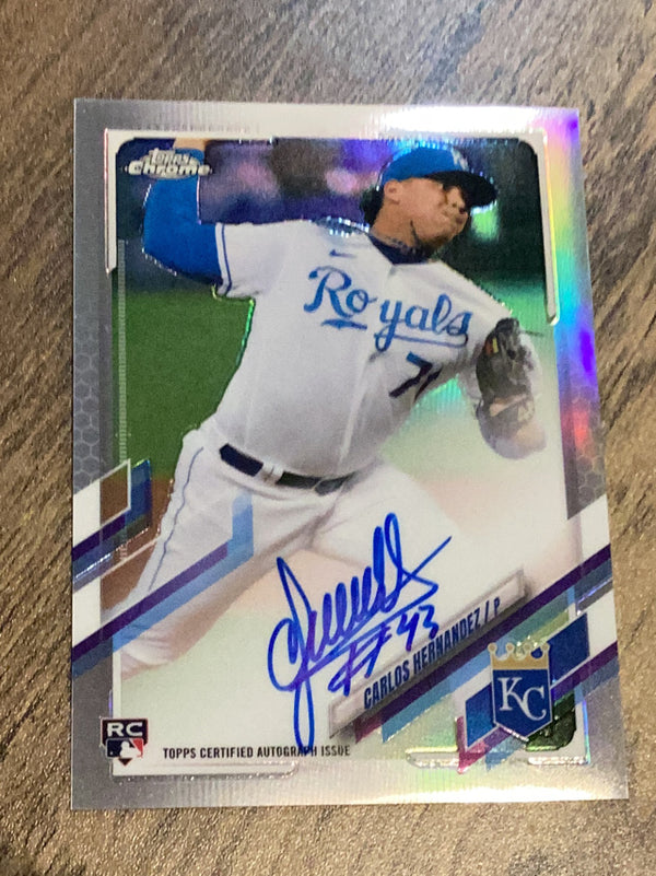 Carlos Hernandez Kansas City Royals MLB 2021 Topps Chrome - Rookie Autographs Blue Refractor RA-CHE AU, SN150