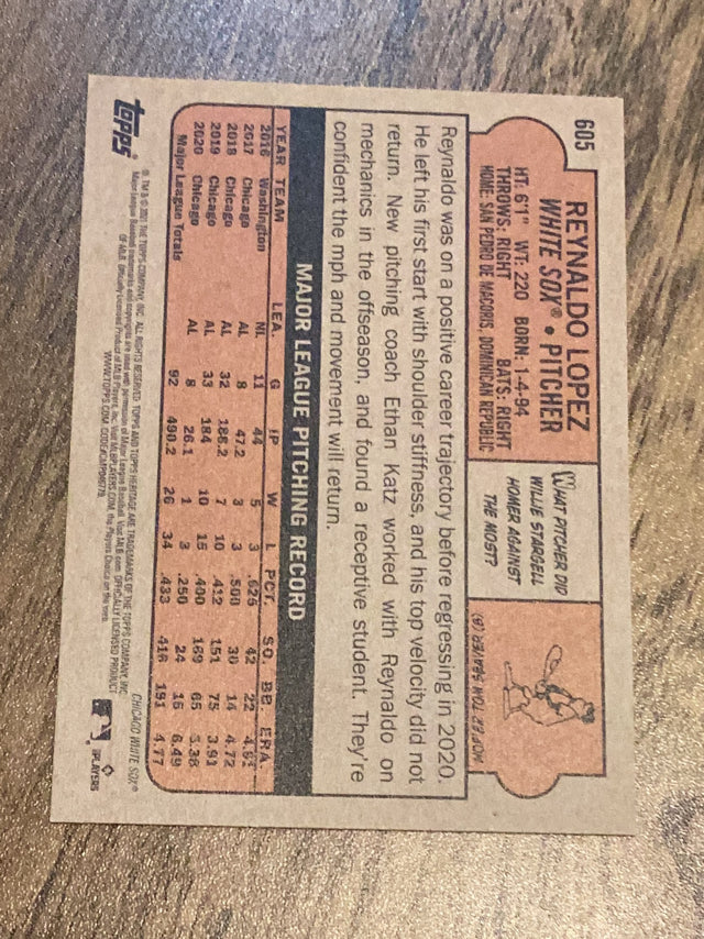 Reynaldo Lopez Chicago White Sox MLB 2021 Topps Heritage 605 Topps