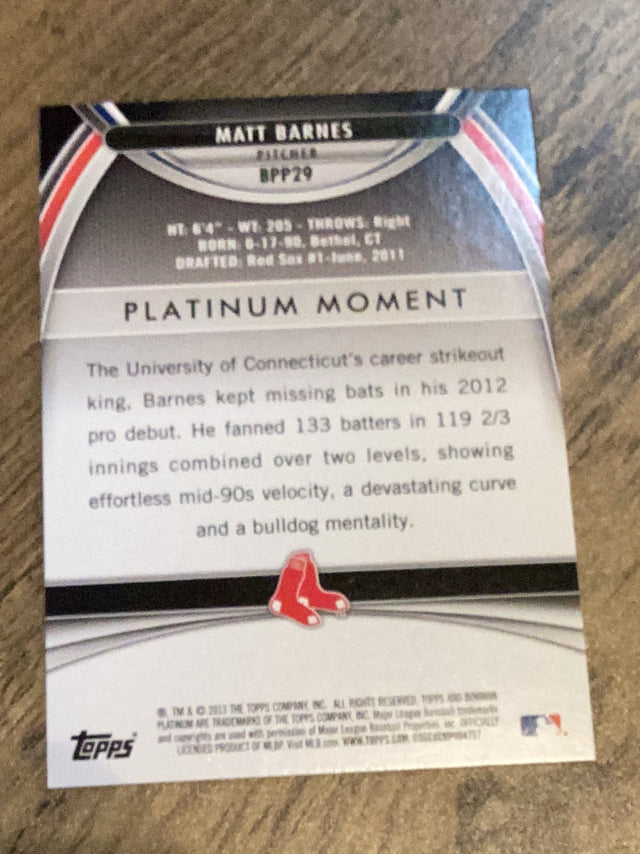 Matt Barnes Boston Red Sox MLB 2013 Bowman Platinum - Chrome Prospects Purple Refractors BPCP29 Bowman