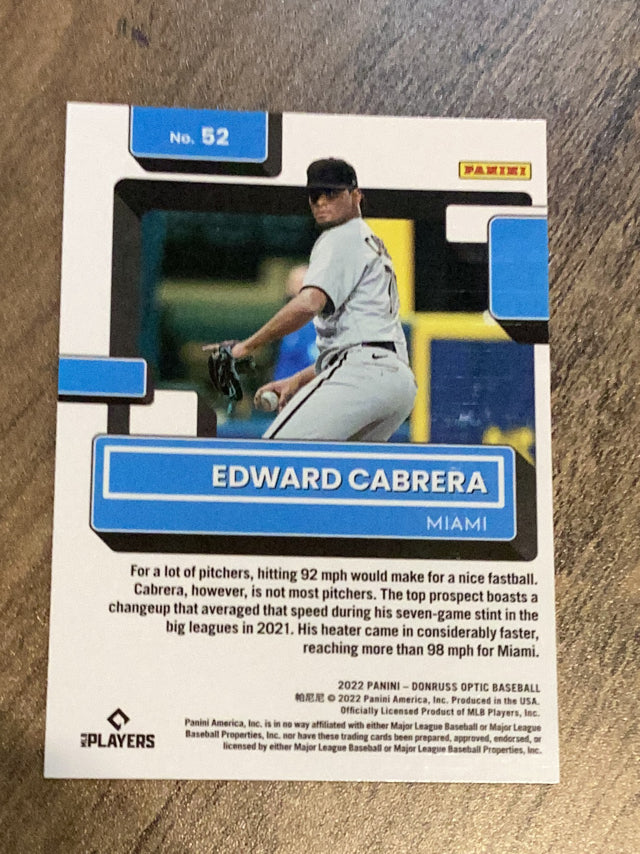 Edward Cabrera Miami Marlins MLB 2022 Donruss Optic 52 RC, RR Donruss