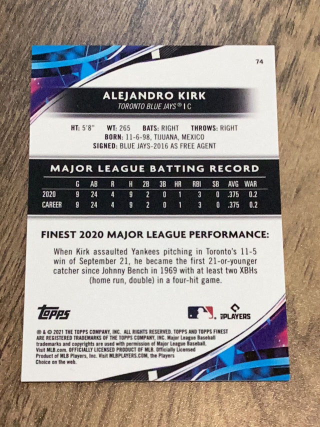 Alejandro Kirk Toronto Blue Jays MLB 2021 Finest - Purple/Aqua Vapor Refractor 74 SN250 Topps