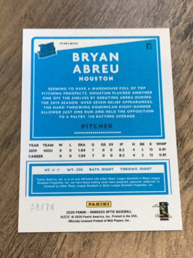 Bryan Abreu Houston Astros MLB 2020 Donruss Optic - Spirit Of 76 31 RR, SN76 Donruss