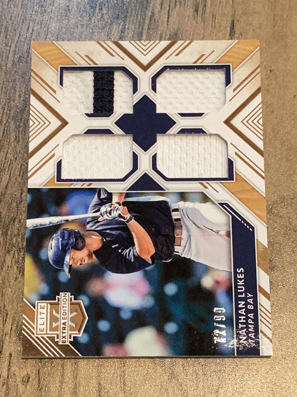 Nathan Lukes Tampa Bay Rays MLB 2018 Panini Elite Extra Edition - Quad Material Gold 15 MEM, SN99