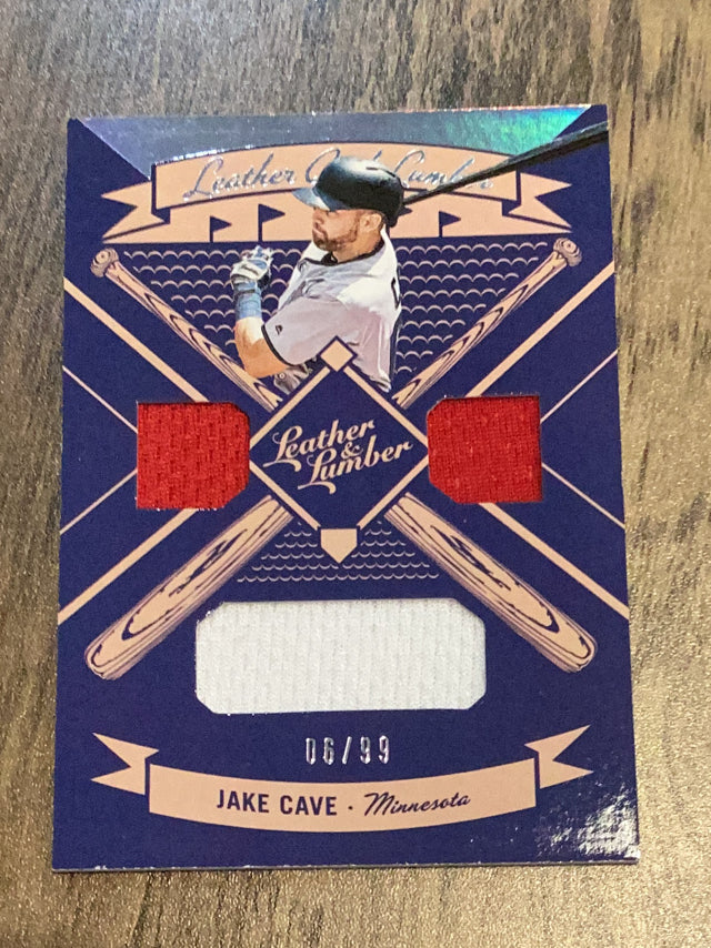 Jake Cave Minnesota Twins MLB 2019 Panini Leather & Lumber - Leather And Lumber Triple Relics-Jerseys Holo Silver LLT-JA MEM, SN99