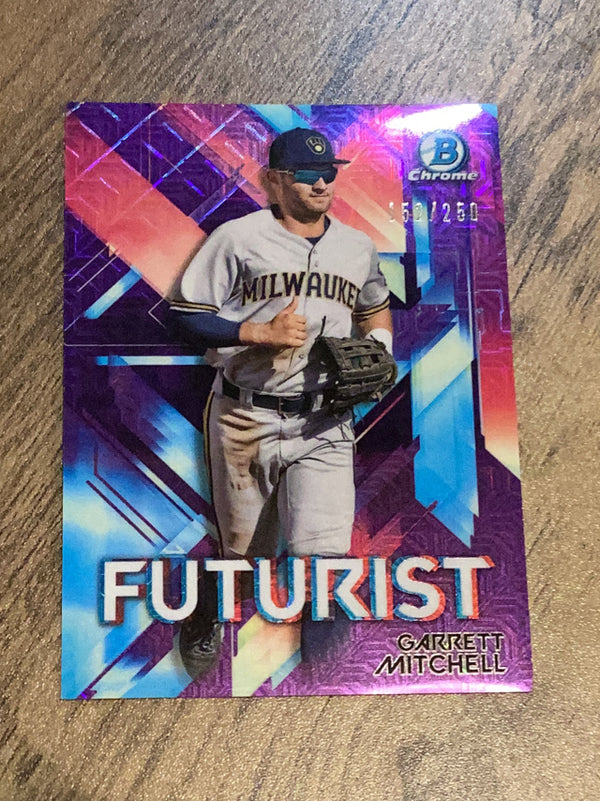 Garrett Mitchell Milwaukee Brewers MLB 2021 Bowman - Futurist Mojo Refractor Purple FUT-GM SN250