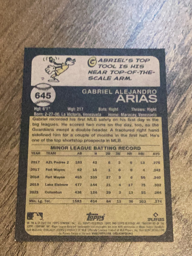 Gabriel Arias Cleveland Guardians MLB 2022 Topps Heritage 645 RC Topps